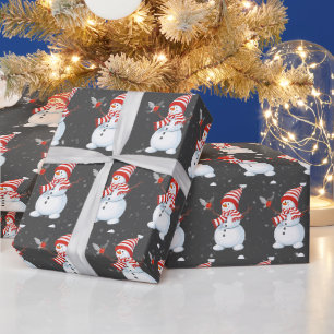 Papel De Presente Boneco de Neve de Natal com Pássaro