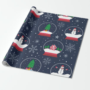 Papel De Presente Boneco de Neve e Árvore de Natal com Globo de Neve