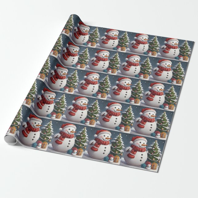 Papel De Presente Boneco de Neve e Árvore de Natal com Presentes  (Desenrolado)