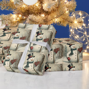 Papel De Presente Boneco de Neve e Ilustração de Inverno de Presente