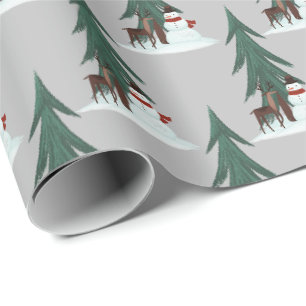 Papel De Presente boneco de neve e veado na neve