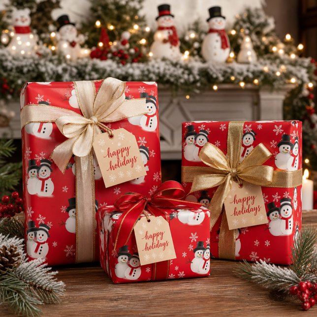 Papel De Presente Boneco de Neve em Arte Vermelha de Natal ou  (Criador carregado)