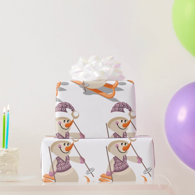 Papel De Presente Boneco de Neve Esquiando (Criador carregado)