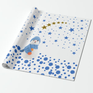 Papel De Presente Boneco de neve, estrelas azuis cintilantes