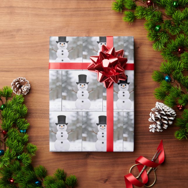 Papel De Presente Boneco de Neve Feliz Usando um Chapéu-Coco (Presente de Natal)