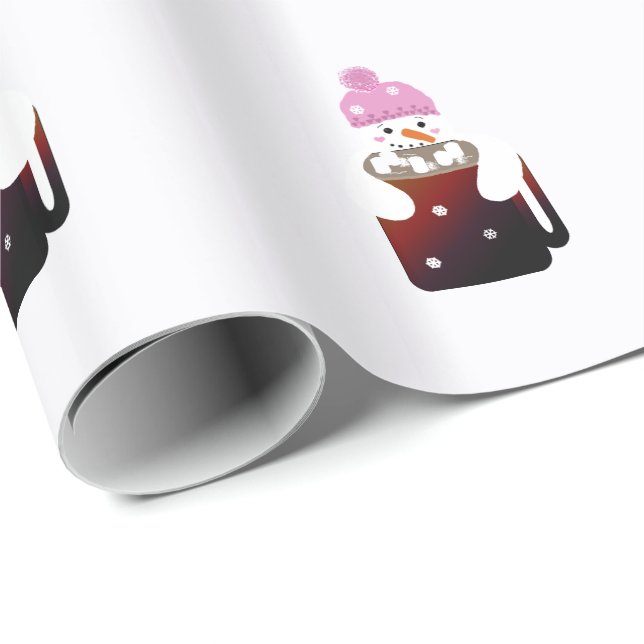 Papel De Presente Boneco de Neve Fofo Abraçando uma Caneca (Ponta do rolo)
