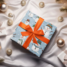 Papel De Presente Boneco de Neve Fofo Natal Padrão Azul Feriado