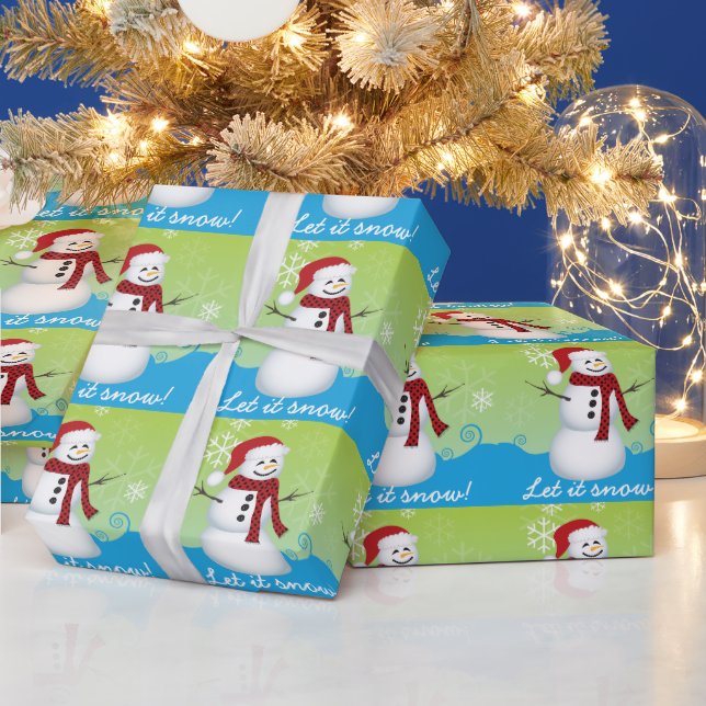 Papel De Presente Boneco de Neve Fofo Usando Chapéu de Papai Noel (Feriados)