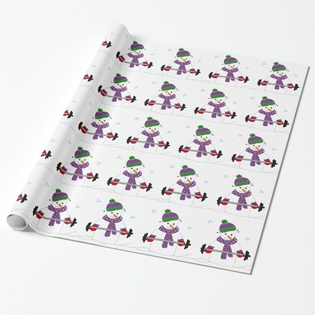 Papel De Presente Boneco de Neve Levantando Pesos (Desenrolado)