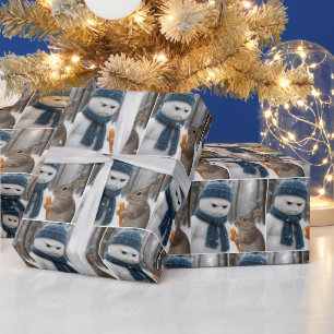 Papel De Presente Boneco de Neve Mal-Humorado de Natal Com um Coelho