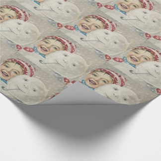 Papel De Presente Boneco de Neve Menino Sorridente Cachimbo Gorro de