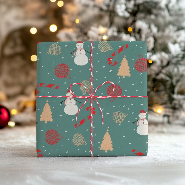 Papel De Presente Boneco de Neve & Padrão de Ícones de Natal - Féria (Criador carregado)