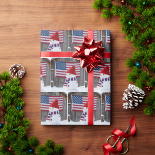 Papel De Presente Boneco de Neve Patriótico Com Bandeira Americana