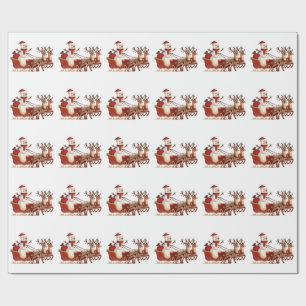 Papel De Presente Boneco de Neve Pilotando um Trenó de Natal Chapéu