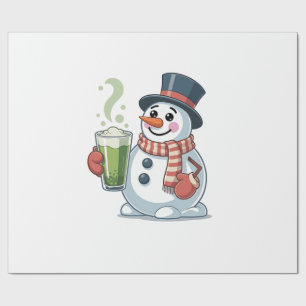 Papel De Presente Boneco de Neve Segurando Bebida de Matcha Amantes
