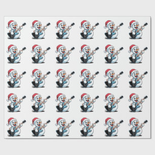 Papel De Presente Boneco de Neve Tocando Guitarra Elétrica Natal San