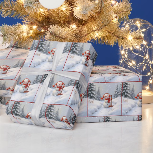 Papel De Presente Bonecos de Natal Com Pás Vermelhas (Feriados)