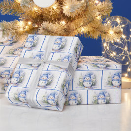 Papel De Presente Bonecos de neve de Natal em aquarela em flocos de