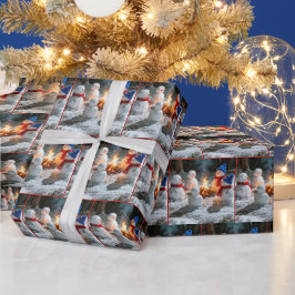 Papel De Presente Bonecos de Neve Derretendo Sentados ao Redor de um