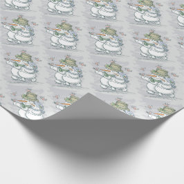 Papel De Presente Bonecos de Neve e Pássaros