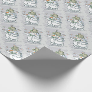Papel De Presente Bonecos de Neve e Pássaros