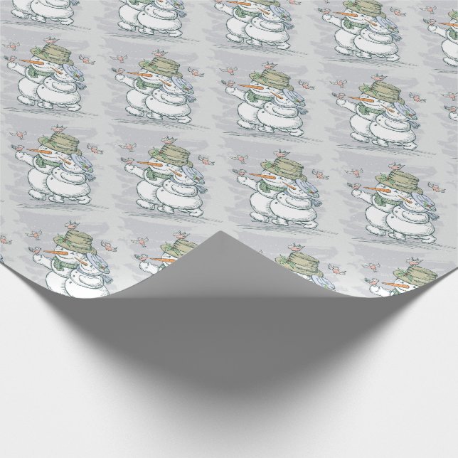 Papel De Presente Bonecos de Neve e Pássaros  (Ponta)