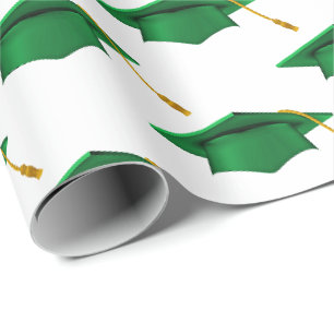 Papel De Presente Bonés de Graduação Verde em Branco