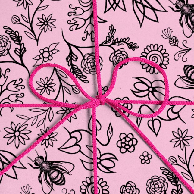 Papel De Presente Bonita Abelhas De Mel Bonito Padrão Floral Pastel  (Criador carregado)