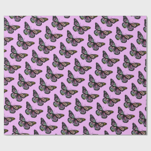 Papel De Presente Bonita Cama de Borboletas Púrpura