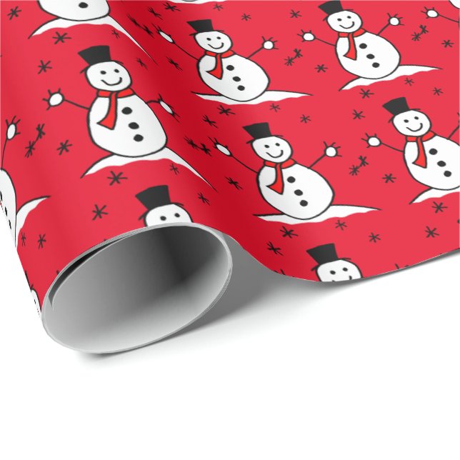 Papel De Presente Bonita Cartoon Snowman Red Christmas Wrappaper (Ponta do rolo)
