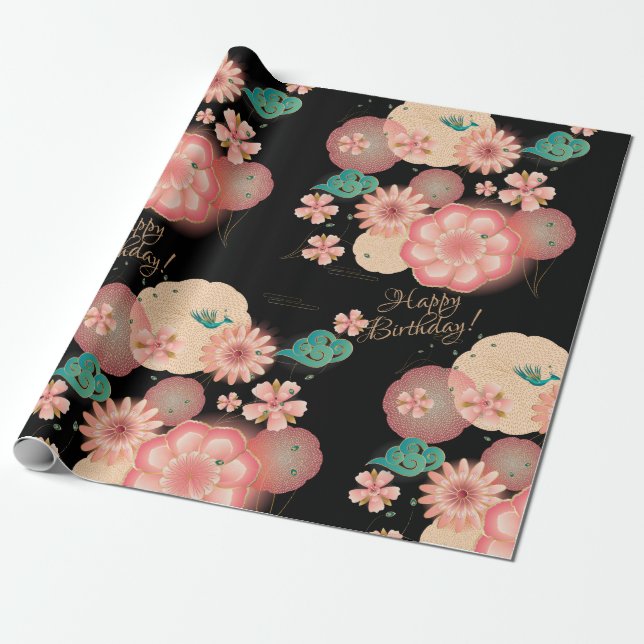 Papel De Presente Bonita decoração das flores de Primavera de pêsseg (Desenrolado)