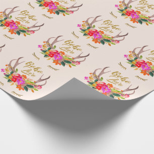 Papel De Presente Bonita floricultura Boho Love Reindeer Antlers Las