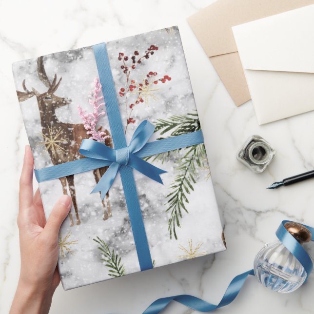 Papel De Presente Bonita mão pintada de rena aquosa (Presentear)