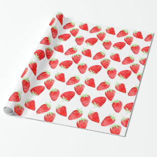 Papel De Presente Bonita Menina Botânica Trendy Strawberry Aniversár