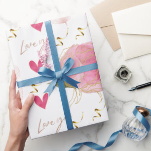 Papel De Presente Bonita Moderna Ama Seu Coração Floral Branco