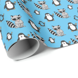 Papel De Presente Bonita Penguin Racoon Buddies Baby Gift Blue
