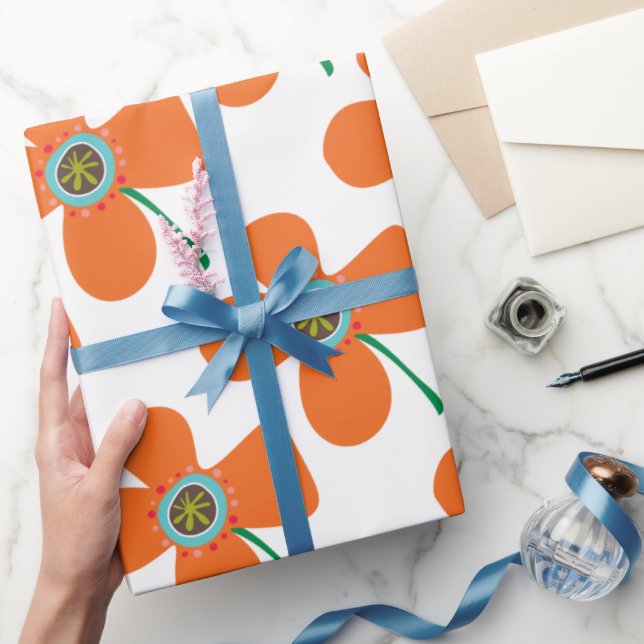 Papel De Presente Bonita Pop de Margarida Laranja Cinzenta Flor de V (Presentear)