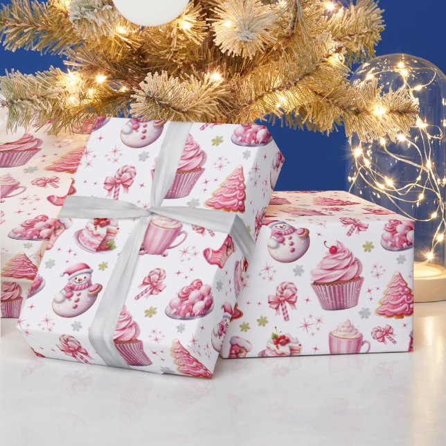 Papel De Presente Bonitinho de Natal Rosa, Docinho (Feriados)