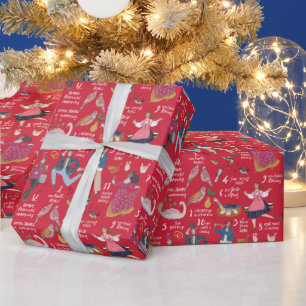 Papel De Presente Bonito 12 Dias de Natal Clássico Tradicional