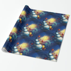 Papel De Presente Bonito boneco de neve com presentes e fogo de arti