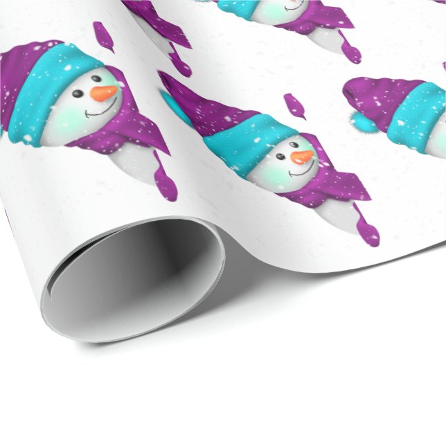 Papel De Presente Bonito boneco de neve de Natal em flocos de neve (Ponta do rolo)