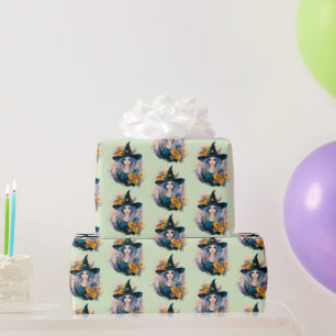 Papel De Presente Bonito bruxa Negra Hat Stars Padrão Halloween