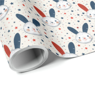 Papel De Presente Bonito Bunny Gift Bonito Stars Vermelho Branco e A