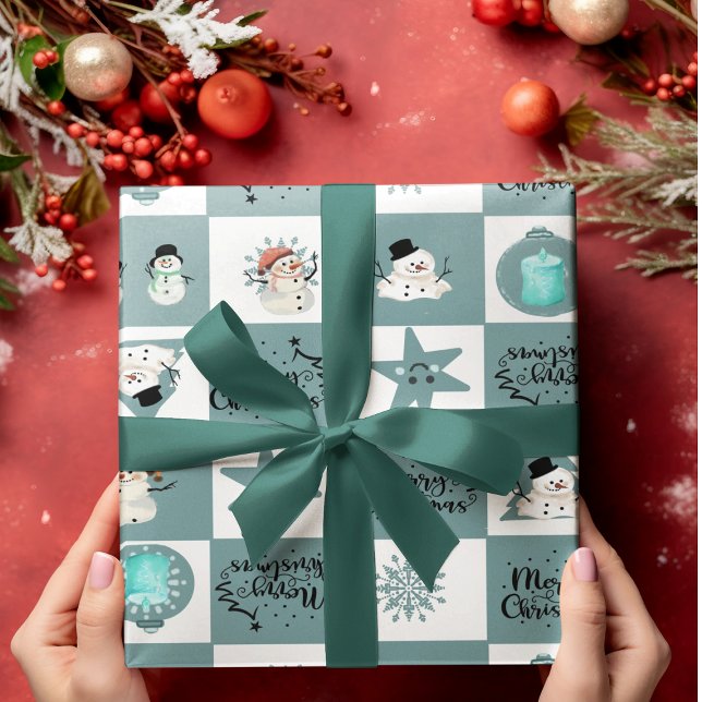 Papel De Presente Bonito Checkered Snowman (checkered snowman wrap
)