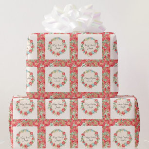 Papel De Presente Bonito Cor-de-rosa Verão Floral Texto Adicione Sc