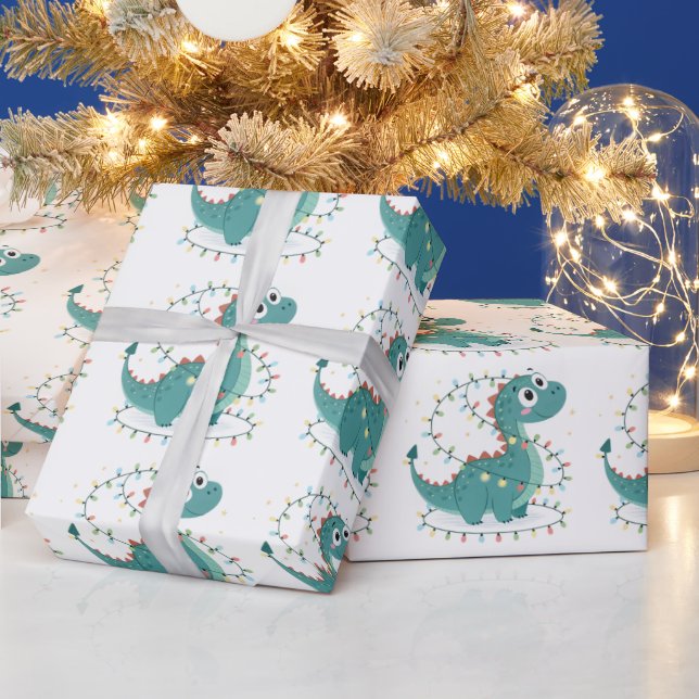 Papel De Presente Bonito Dino, Luzes de Natal, Crianças e Meninos (Feriados)