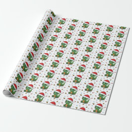 Papel De Presente Bonito Dinossauro Santa Hat Caça De Natal