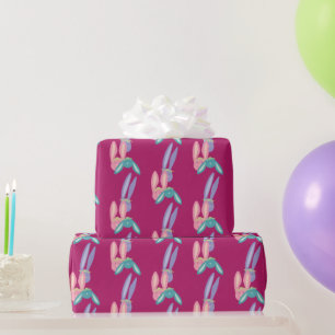 Papel De Presente Bonito Divertido Colorido Coelho Rosa Roxo Turques