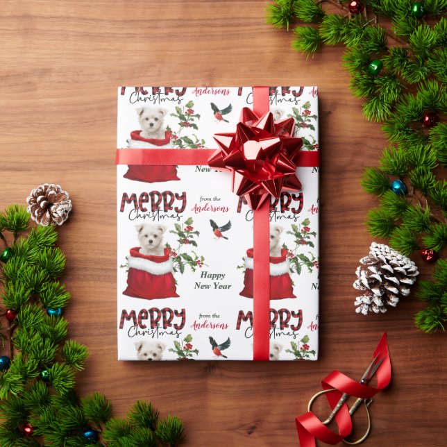 Papel De Presente Bonito e Branco Maltês Puppy Natal Bag (Presente de Natal)
