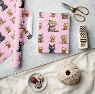 Papel De Presente Bonito E Engraçado Preto Irritado, Cor De Rosa Lar